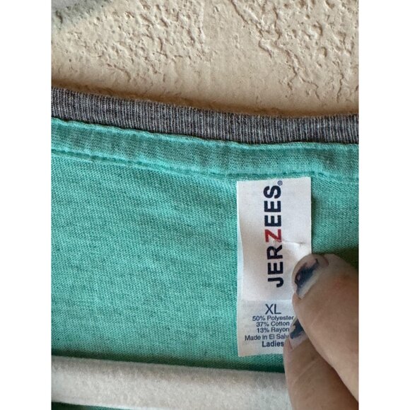 Jerzees North Carolina Aquariums V-Neck Tee XL Polyester Cotton Green Gray READ - Picture 3 of 10